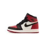 JordanJordan 1 Retro High Bred Toe Versatile GS Non Slip Cushioning Wear Resistant High Top Basketball Shoes White Red Unisex